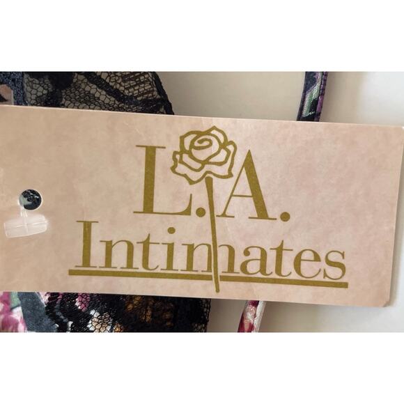 LA Intimates Satin Slip Dress S Black Floral Lace Y2K Mini Coquette Romantic - Picture 6 of 8